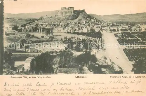 AK / Ansichtskarte Athenes_Athen Boulevard Olga et l Acropole Athenes Athen