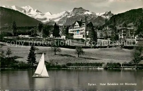AK / Ansichtskarte Spiez_Thunersee_BE Hotel Belvedere mit Bluemlisalp Spiez_Thunersee_BE