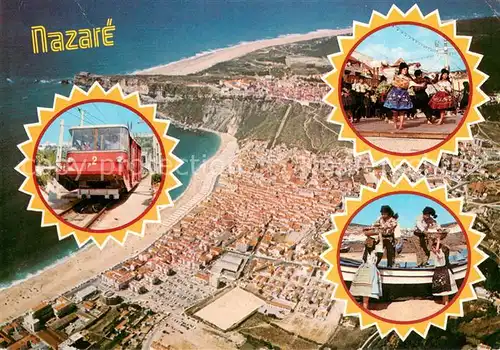 AK / Ansichtskarte Nazare_Portugal Fliegeraufnahme Zahnradbahn Folklore Fischer Nazare Portugal