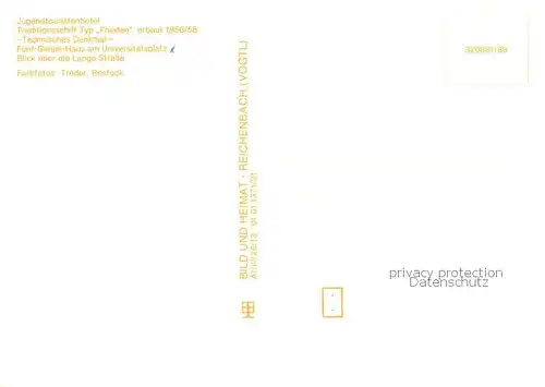 AK / Ansichtskarte Rostock Jugendtouristenhotel Traditionsschiff Typ Frieden Technisches Denkmal Fuenf Giebel Haus Universitaetsplatz Lange Strasse Wappen  