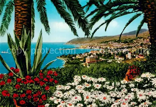 AK / Ansichtskarte San_Remo Panorama Riviera dei Fiori Blumenbeet Palmen San_Remo