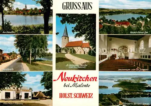 AK / Ansichtskarte Neukirchen_Eutin Am Seeufer Dorfstrasse Kaufhaus Finnern St Johannes Kirche Inneres Neukirchner See Fliegeraufnahme Neukirchen Eutin