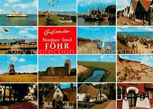 AK / Ansichtskarte Insel_Foehr Teilansichten Strandpartien Windmuehle Kirche Bootshafen Insel_Foehr