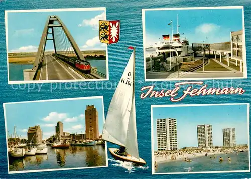 AK / Ansichtskarte Insel_Fehmarn Bruecke Faehrhafen Strand Hotels Bootshafen Insel Fehmarn