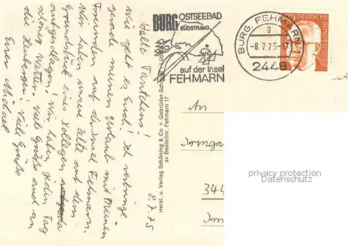 AK / Ansichtskarte Burg__Fehmarn Fehmarnsundbruecke Faehre Hafen Strand Hochhaeuser Segeln 