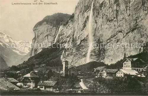 AK / Ansichtskarte Lauterbrunnen_BE und der Staubbach Lauterbrunnen BE