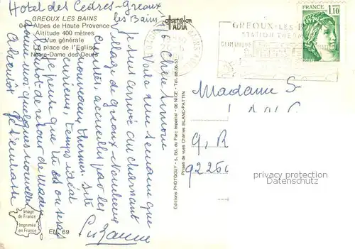 AK / Ansichtskarte Greoux les Bains_04 Vue generale La place de lEglise Notre Dame des Oeufs 