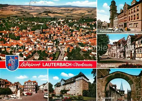 AK / Ansichtskarte Lauterbach_Hessen Stadtzentrum Luftfoto Rathaus Kirche Am Graben Fachwerkhaeuser Berliner Platz Schloss Lauterbach Hessen