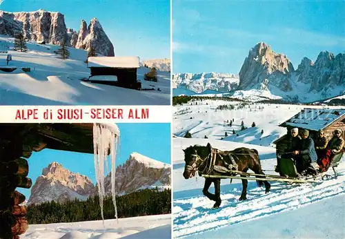 AK / Ansichtskarte Seiser_Alm_1700m_Dolomiten Landschaftspanorama Pferdeschlitten 