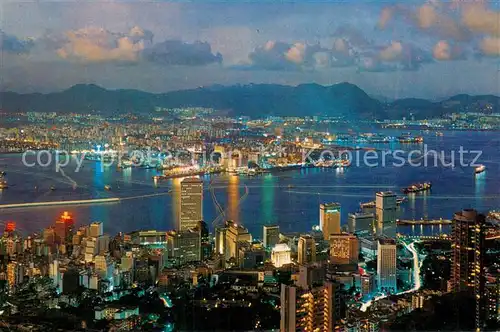 AK / Ansichtskarte Hongkong_Hong Kong Night Scene Fliegeraufnahme 