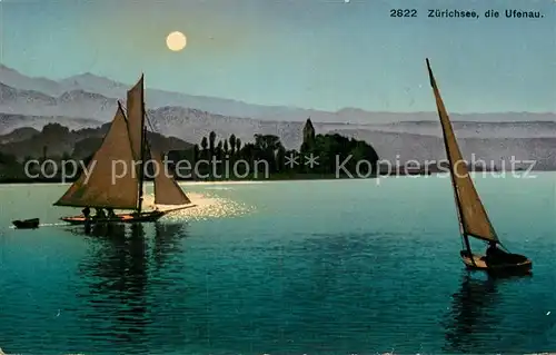 AK / Ansichtskarte Zuerichsee_ZH Segelboote Insel Ufenau im Mondschein Zuerichsee ZH