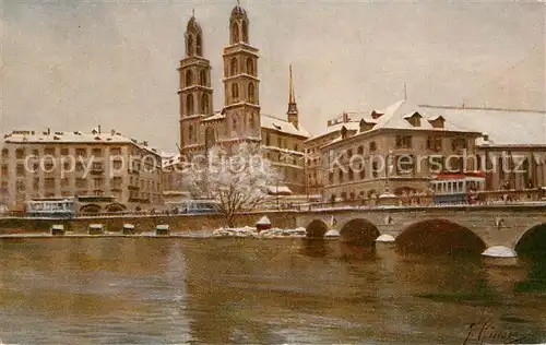 AK / Ansichtskarte Zuerich_ZH Grossmuenster mit Helmhaus Kuenstlerkarte Zuerich_ZH