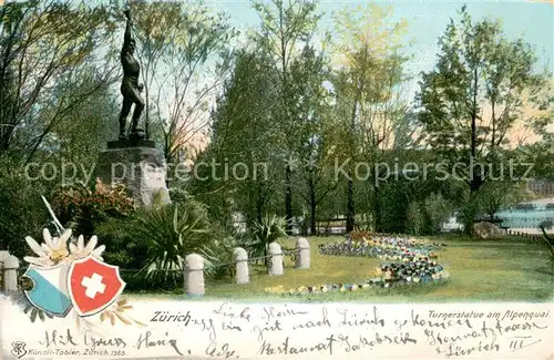 AK / Ansichtskarte Zuerich_ZH Turnerstatue am Alpenquai Zuerich_ZH