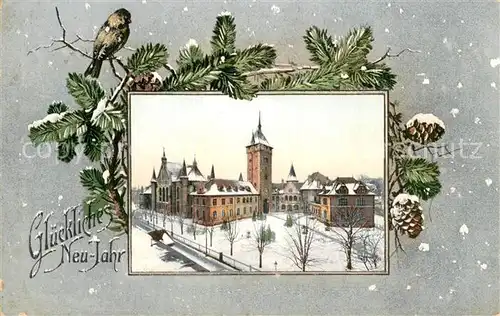 AK / Ansichtskarte Zuerich_ZH Landesmuseum Bilderrahmen Tannenzweige Neujahrskarte Zuerich_ZH