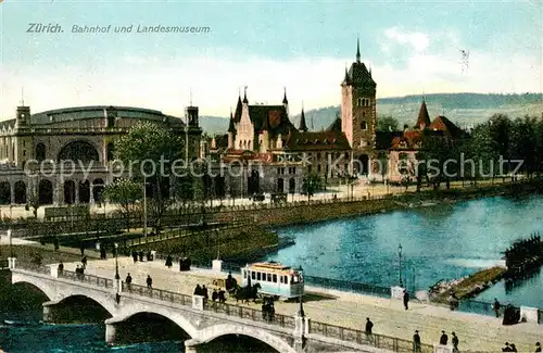 AK / Ansichtskarte Zuerich_ZH Limmat Bruecke Strassenbahn Bahnhof Landesmuseum Zuerich_ZH