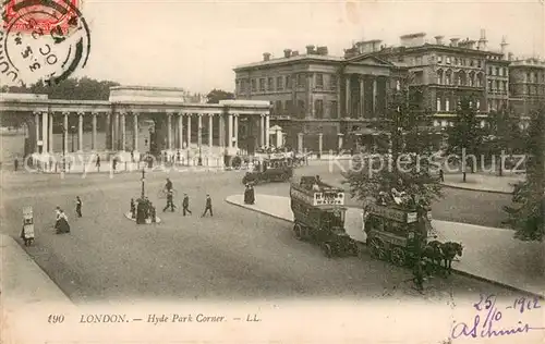 AK / Ansichtskarte London__UK Hyde Park Corner Pferdebus Automobil 