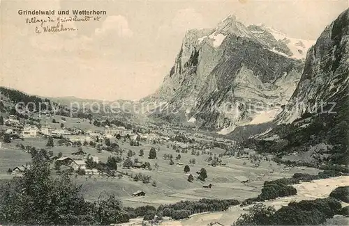 AK / Ansichtskarte Grindelwald Panorama Blick zum Wetterhorn Berner Alpen Grindelwald