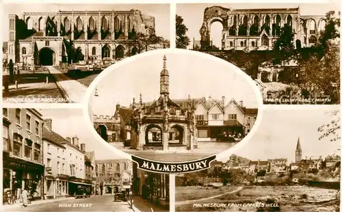 AK / Ansichtskarte Malmesbury_UK Abbey High Street Market Cross view from Daniels Well 