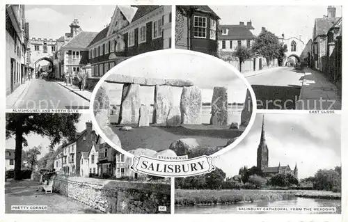 AK / Ansichtskarte Salisbury__Wiltshire_UK Almehouse and North Gate Pretty Corner Stonehenge East Close Cathedral from the Meadows 