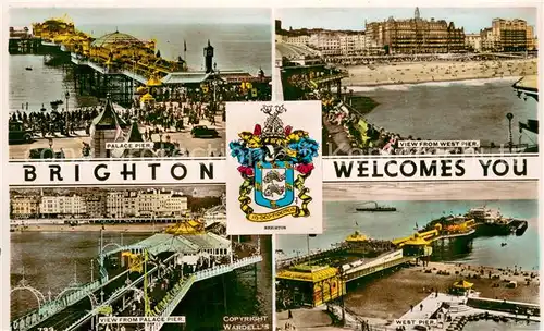 AK / Ansichtskarte Brighton__East_Sussex_UK Palace Pier West Pier Wappen 