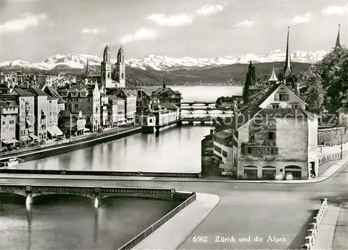 AK / Ansichtskarte Zuerich_ZH Limmat Bruecken Zuerichsee Alpenkette Zuerich_ZH