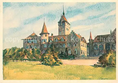 AK / Ansichtskarte Zuerich_ZH Landesmuseum Kupfertiefdruck Aquarell von Hugo Frey Kuenstlerkarte Zuerich_ZH