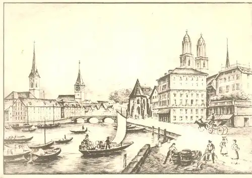 AK / Ansichtskarte Zuerich_ZH Limmat Quai Grossmuenster Kirchen Kuenstlerkarte Zuerich_ZH