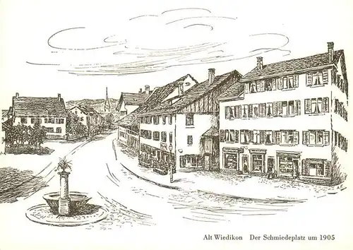 AK / Ansichtskarte Alt Wiedikon_Zuerich Der Schmiedeplatz um 1905 Zeichnung Kuenstlerkarte Alt Wiedikon Zuerich