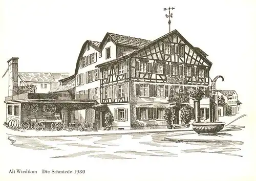AK / Ansichtskarte Alt Wiedikon_Zuerich Die Schmiede 1930 Zeichnung Kuenstlerkarte Alt Wiedikon Zuerich