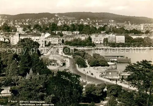 AK / Ansichtskarte Zuerich_ZH Buerkliplatz Quaibruecke Limmat und Bellevue Zuerich_ZH