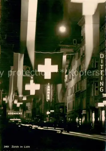 AK / Ansichtskarte Zuerich_ZH im Licht Schweizer Flaggen Zuerich_ZH