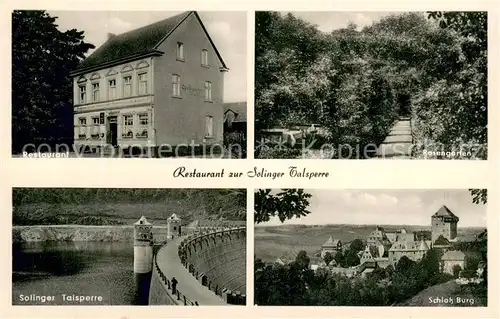 AK / Ansichtskarte Wermelskirchen Restaurant Zur Solinger Talsperre m. Solinger Talsperre u. Schloss Burg Rosengarten Wermelskirchen