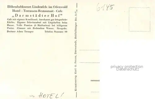 AK / Ansichtskarte Lindenfels_Odenwald Hotel Restaurant Darmstaedter Hof Schwimmbad Ansicht Lindenfels Odenwald