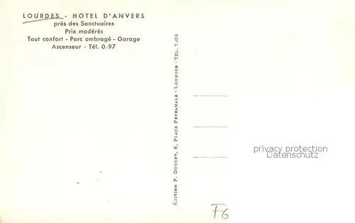 AK / Ansichtskarte Lourdes_Hautes_Pyrenees Hotel d Anvers pres des Sanctuaires Lourdes_Hautes_Pyrenees
