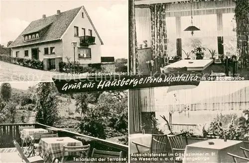 AK / Ansichtskarte Hausberge Privatpension Brauckmueller m. Bauernstube u. Terrassen Ansicht Hausberge