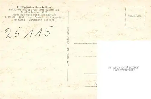 AK / Ansichtskarte Hausberge Privatpension Brauckmueller m. Bauernstube u. Terrassen Ansicht Hausberge