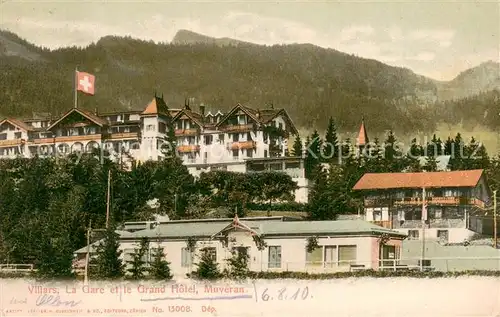 AK / Ansichtskarte Villars_Chesieres La Gare et le Grand Hotel Muveran Villars_Chesieres