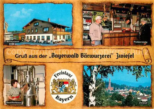 AK / Ansichtskarte Zwiesel__Niederbayern Bayerwald Baerwurzerei Probierstube Destillierblase 