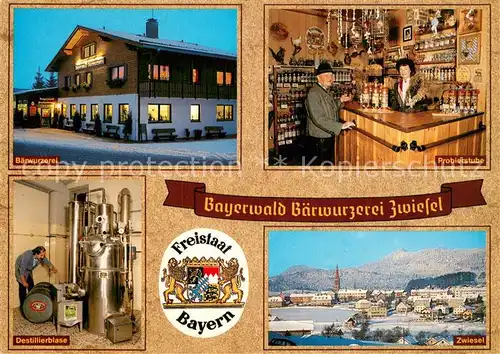 AK / Ansichtskarte Zwiesel__Niederbayern Bayerwald Baerwurzerei Probierstube Destillierblase 