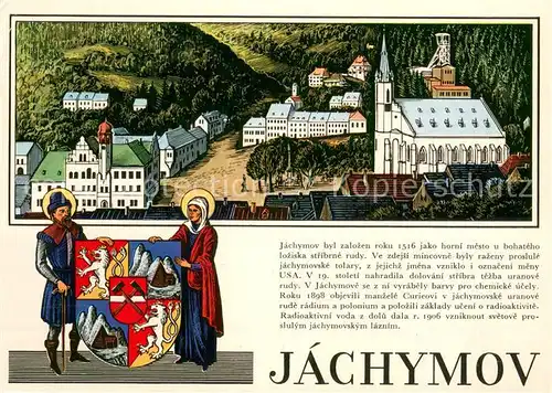 AK / Ansichtskarte Jachymov_Sankt_Joachimsthal Rathaus Museum ehemalige Koenigliche Muenze Kirche Stadtwappen 16. Jhdt. Kuenstlerkarte 