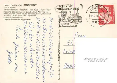AK / Ansichtskarte Bodenmais Ferienhotel Mooshof Restaurant Panorama Bodenmais