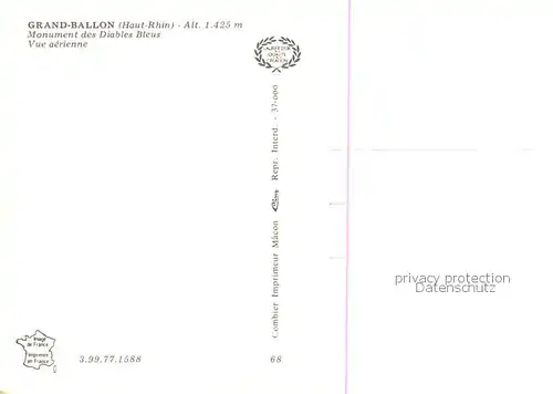 AK / Ansichtskarte Grand Ballon_Elsass_Vosges Vue aerienne du Monument des Diables Bleus 