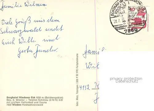 AK / Ansichtskarte Wieden_Schwarzwald Berghotel Wiedener Eck Wieden Schwarzwald