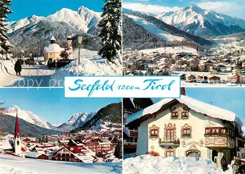 AK / Ansichtskarte Seefeld_Tirol Seekirchl mit Reitherspitze mit Hocheder Wetterstein und Karwendelgebirge Hotel Schmuckkastl Seefeld Tirol
