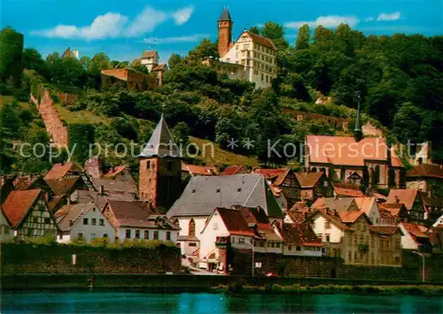 AK / Ansichtskarte Hirschhorn_Neckar Ortspartie mit Burg Hirschhorn Neckar