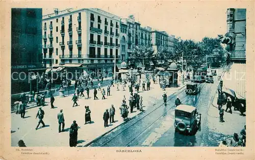 AK / Ansichtskarte Barcelona_Cataluna Ramblas Boulevard m. Strassenbahn Barcelona Cataluna