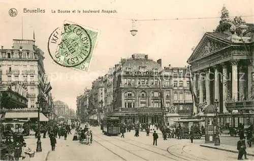 AK / Ansichtskarte Bruxelles_Bruessel La Bourse et le boulevard Anspach   Strassenbahn   Kutsche Bruxelles_Bruessel