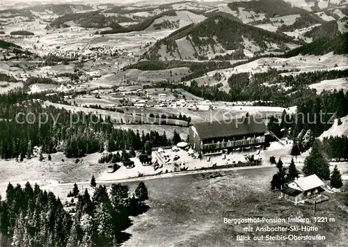 AK / Ansichtskarte Steibis_Oberstaufen Berggasthof Pension Imberg mit Ansbacher Skihuette Fliegeraufnahme 