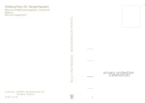 AK / Ansichtskarte Stolberg_Harz FDGB Erholungsheim Comenius Rathaus Saigerturm Stolberg Harz
