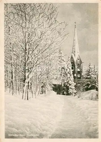 AK / Ansichtskarte Schierke_Harz Dorfkirche im Winter Schierke Harz